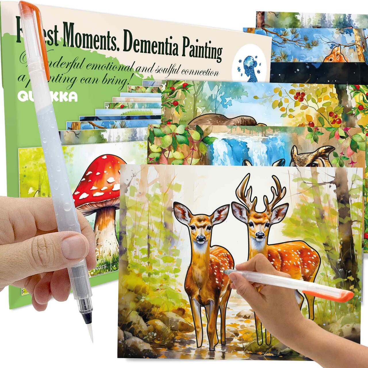 QUOKKA 10PACK Dementia Activities for Seniors - Water Painting Alzheimers Products for Elderly - Reusable Activity Kits for Dementia Patients - Forest Moments Relaxing Set
